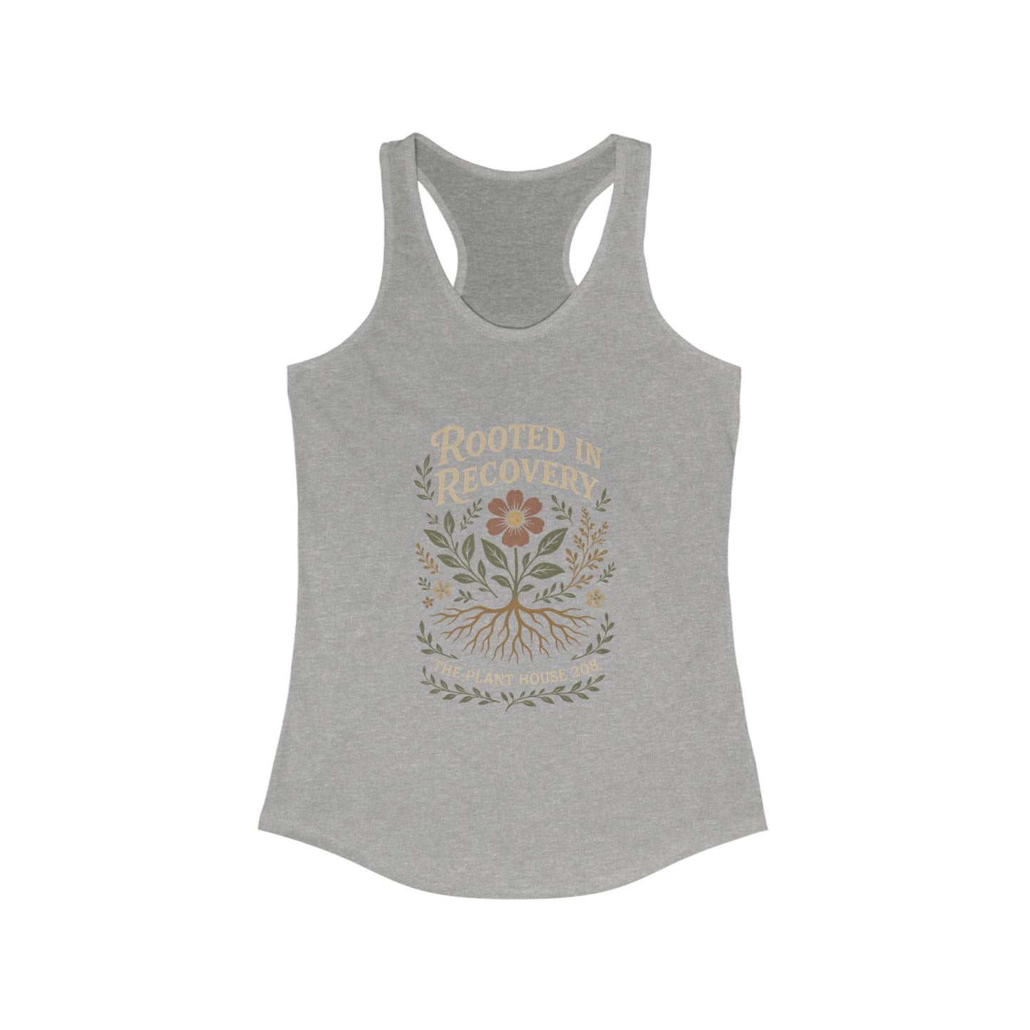 Rooted in Recovery Racerback Tank Top, Women's Fitness Top, Wellness Apparel, Motivational Workout Tank, Recovery Awareness Clothing