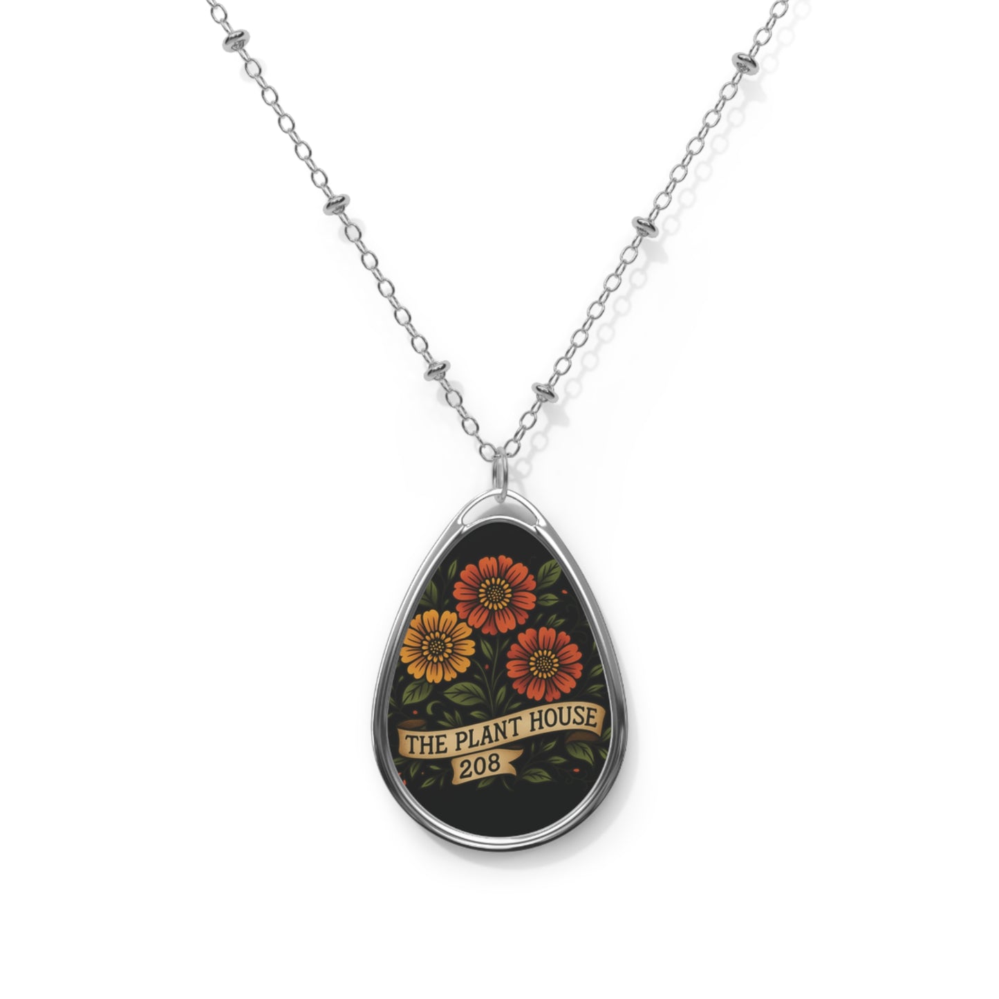 The Plant House 208 Floral Oval Necklace | Meaningful Jewelry | Inspirational Gift | Recovery Support | Healing Accessory | Gift for Friend