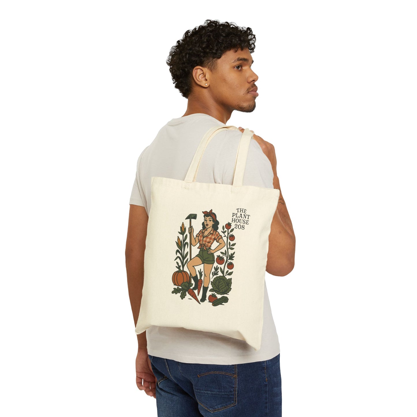 Pinup Gardener Tote Bag, Eco-Friendly Cotton Bag, Plant Lover Gift, Reusable Shopping Bag, Nature Tote, Recovery Awareness