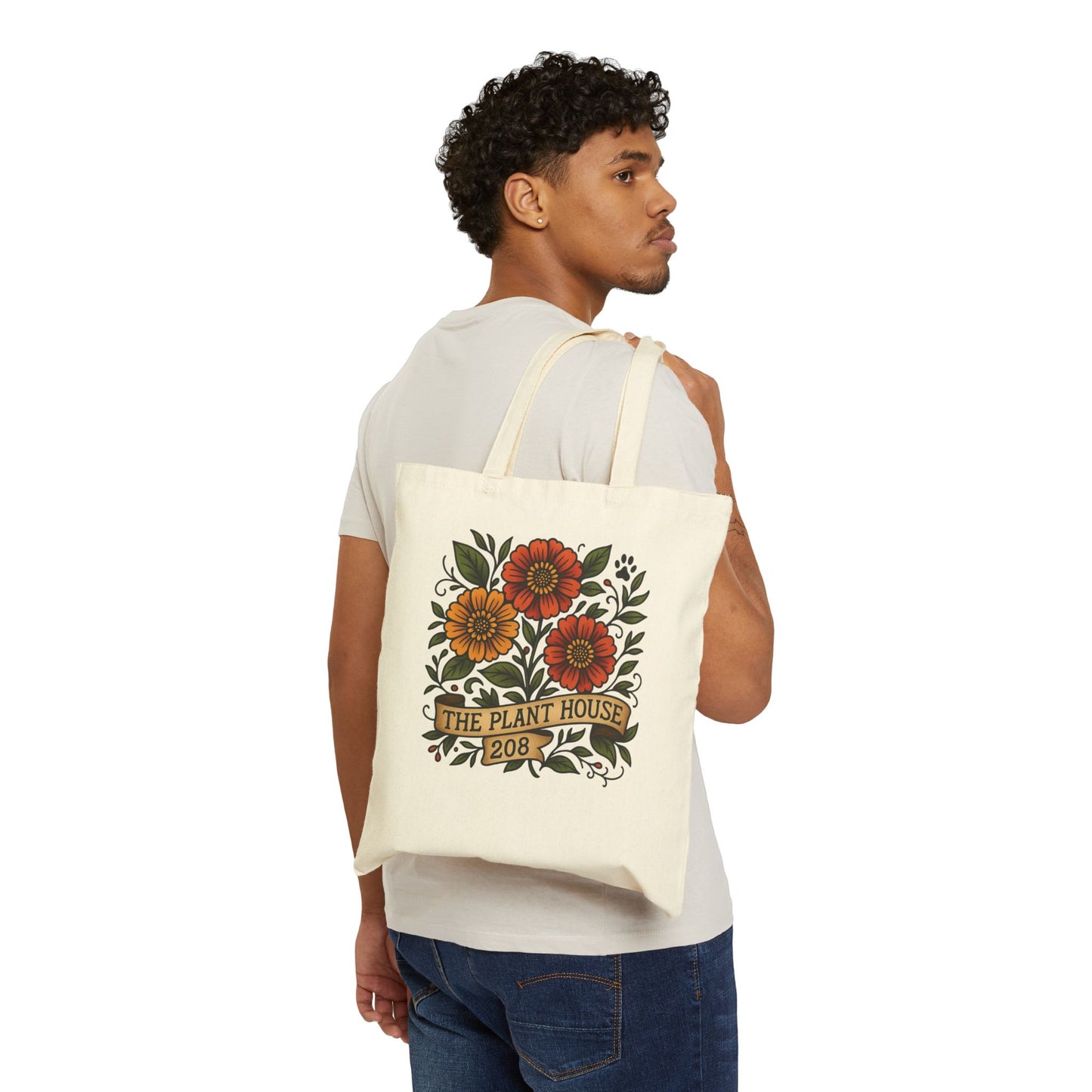 The Plant House 208 Floral Tote Bag, Eco-Friendly Cotton Bag, Plant Lover Gift, Reusable Shopping Bag, Nature Tote, Recovery Awareness