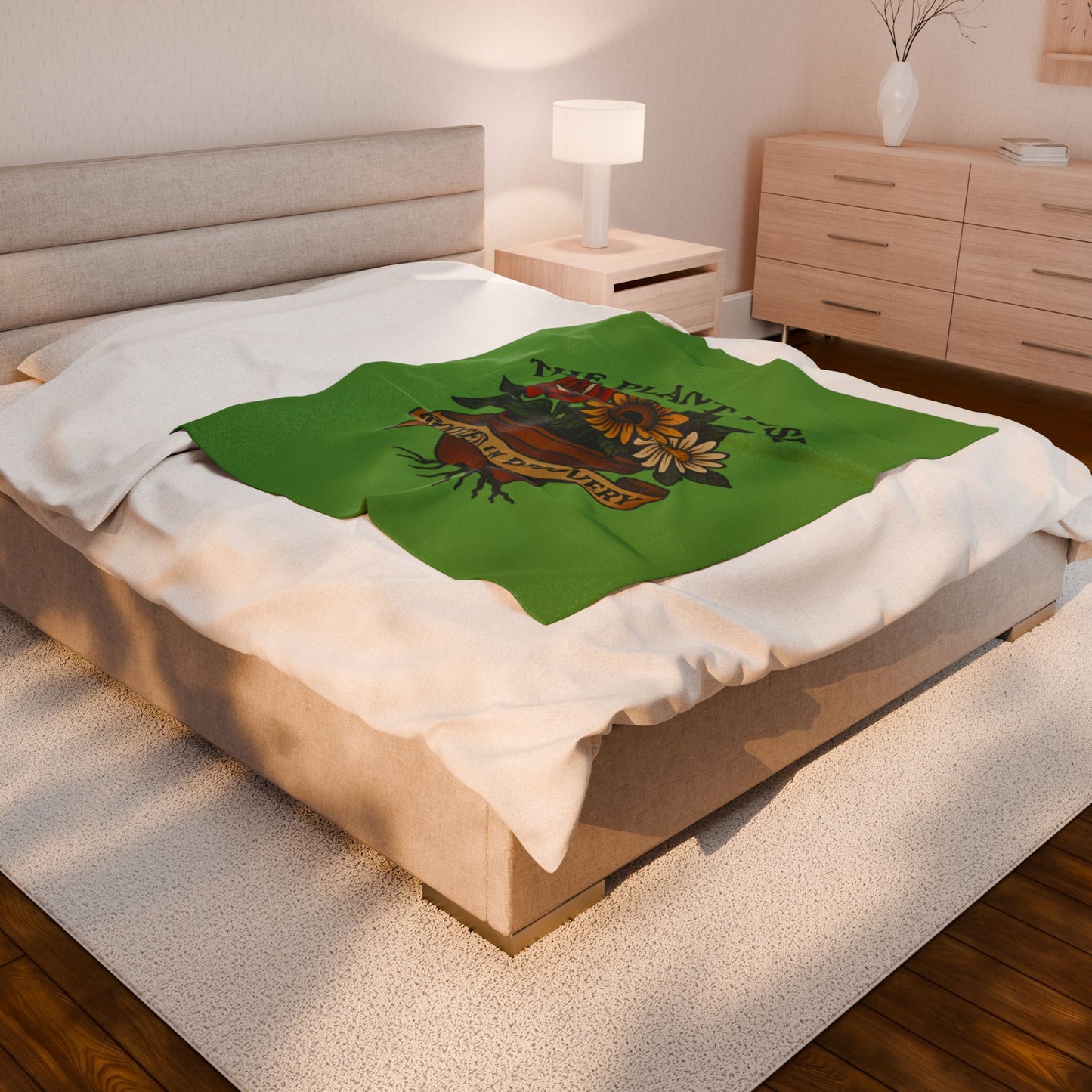 Rooted in Recovery Velveteen Plush Blanket, Cozy Throw for Mindfulness, Self-Care Gift, Recovery Decor, Home Comfort