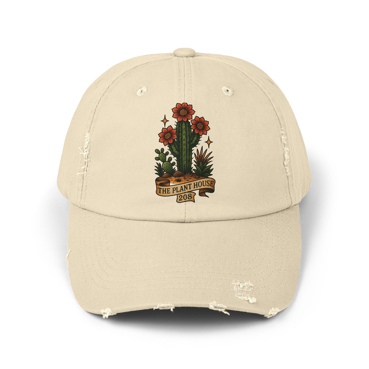The Plant House 208  Distressed Cap with Cacti Design