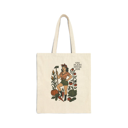 Pinup Gardener Tote Bag, Eco-Friendly Cotton Bag, Plant Lover Gift, Reusable Shopping Bag, Nature Tote, Recovery Awareness