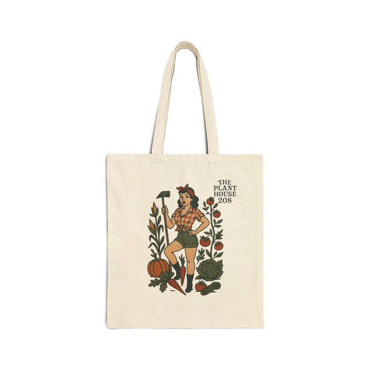 Pinup Gardener Tote Bag, Eco-Friendly Cotton Bag, Plant Lover Gift, Reusable Shopping Bag, Nature Tote, Recovery Awareness