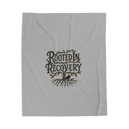 Rooted in Recovery Velveteen Plush Blanket, Cozy Throw for Mindfulness, Self-Care Gift, Recovery Decor, Home Comfort
