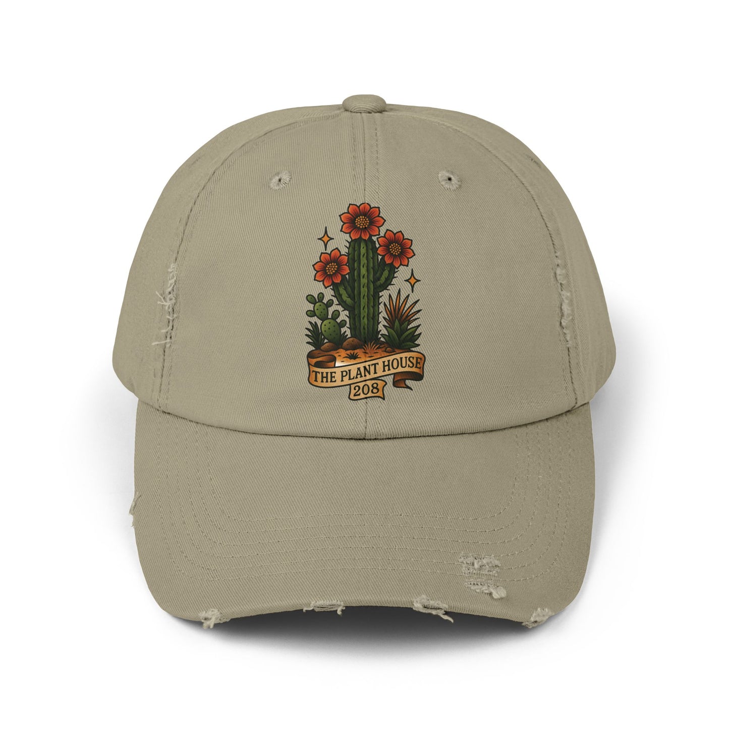 The Plant House 208  Distressed Cap with Cacti Design