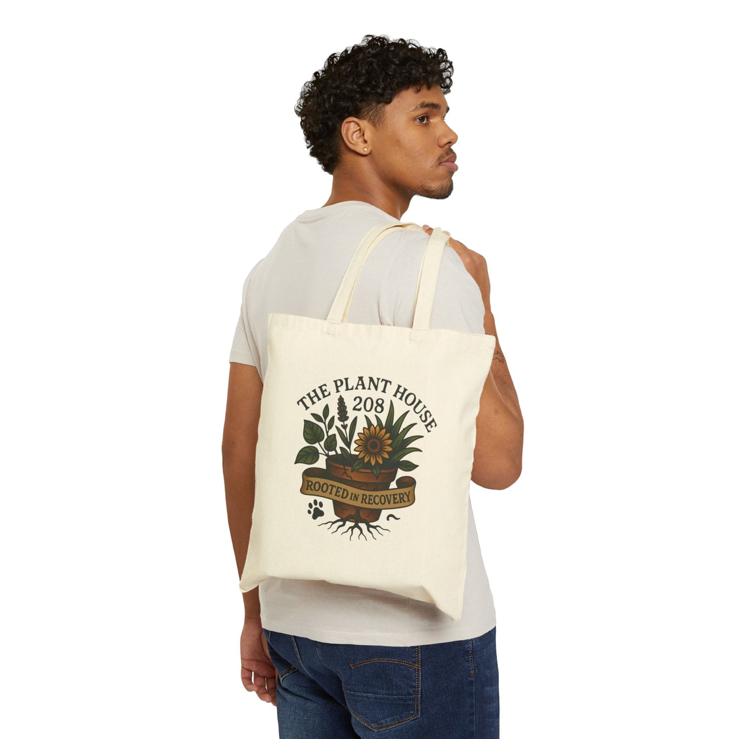 Rooted in Recovery Tote Bag, Eco-Friendly Cotton Bag, Plant Lover Gift, Reusable Shopping Bag, Nature Tote, Recovery Awareness