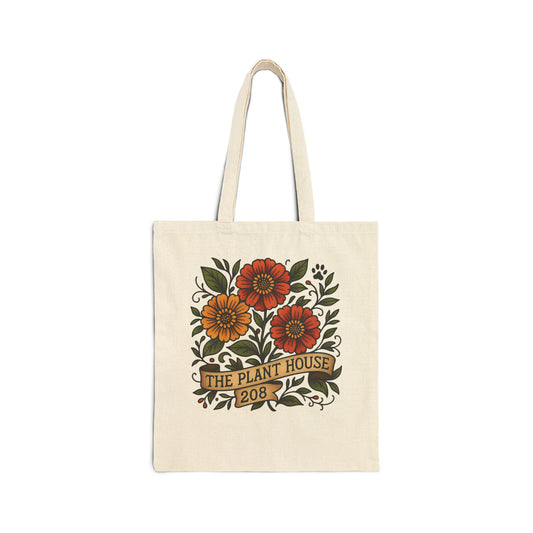 The Plant House 208 Floral Tote Bag, Eco-Friendly Cotton Bag, Plant Lover Gift, Reusable Shopping Bag, Nature Tote, Recovery Awareness