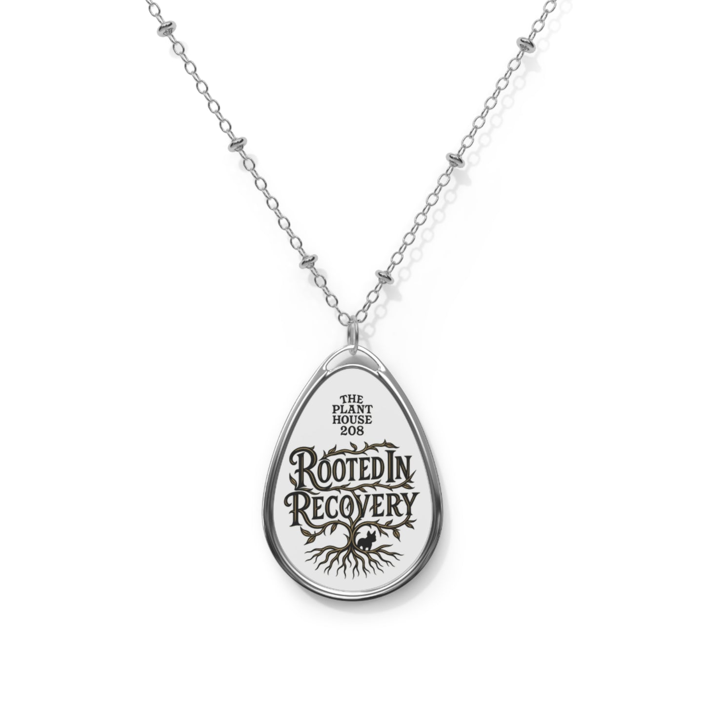 Rooted in Recovery Oval Necklace | Meaningful Jewelry | Inspirational Gift | Recovery Support | Healing Accessory | Gift for Friend