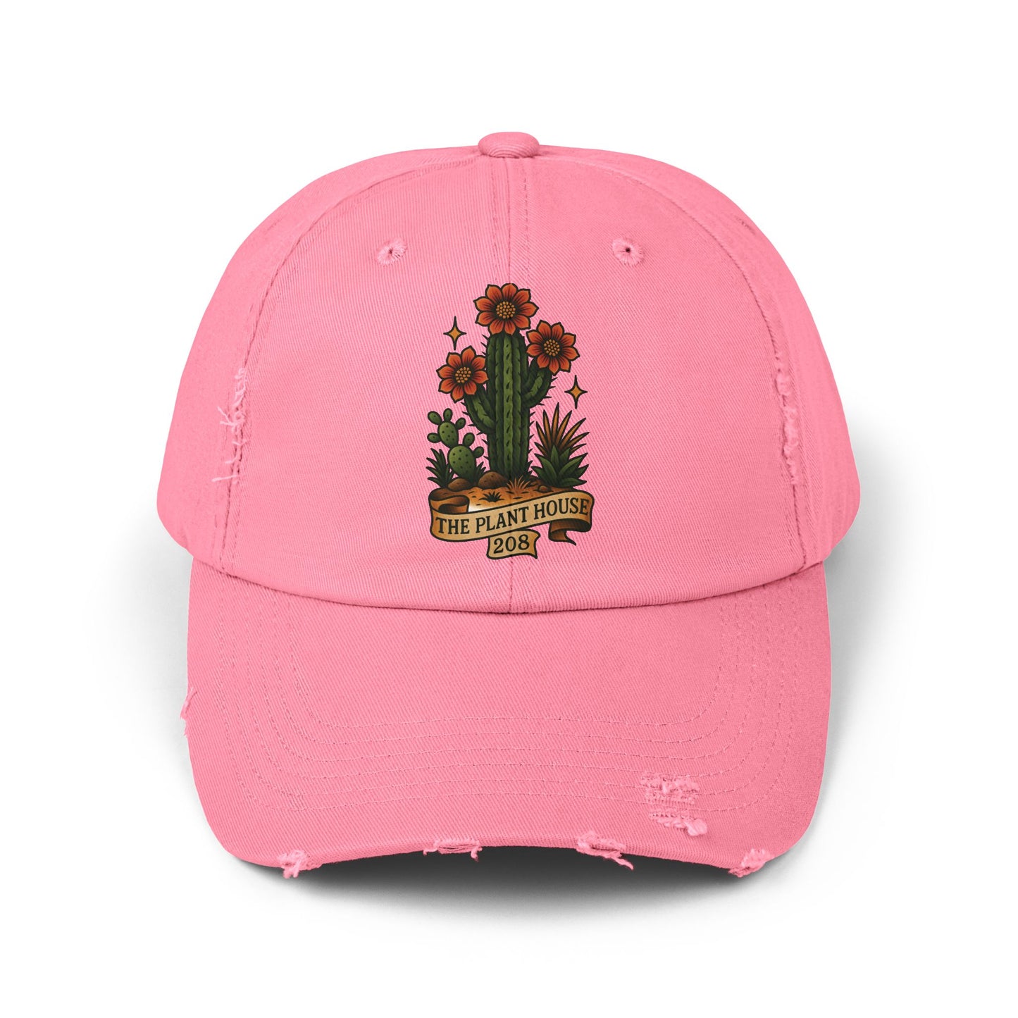The Plant House 208  Distressed Cap with Cacti Design