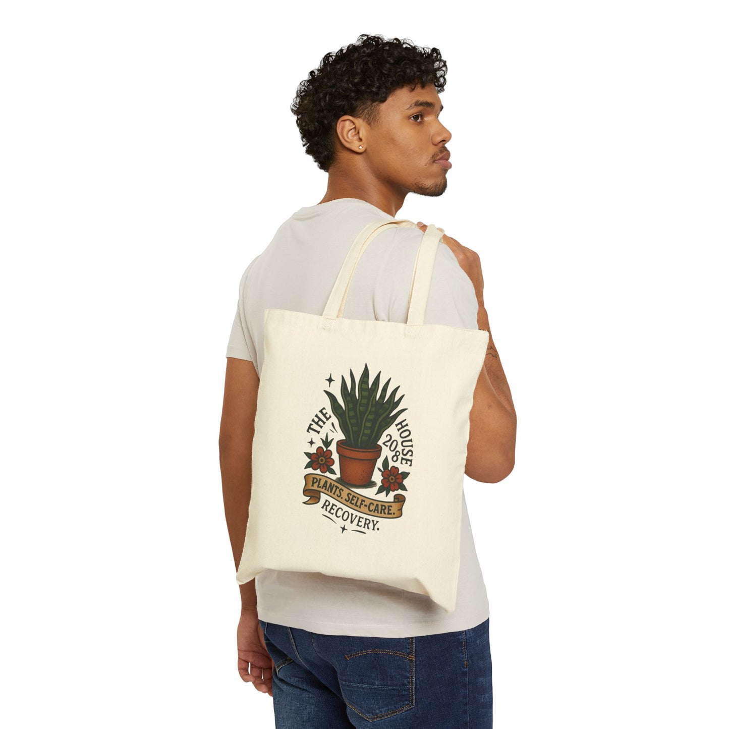 Rooted in Recovery Tote Bag, Eco-Friendly Cotton Bag, Plant Lover Gift, Reusable Shopping Bag, Nature Tote, Recovery Awareness
