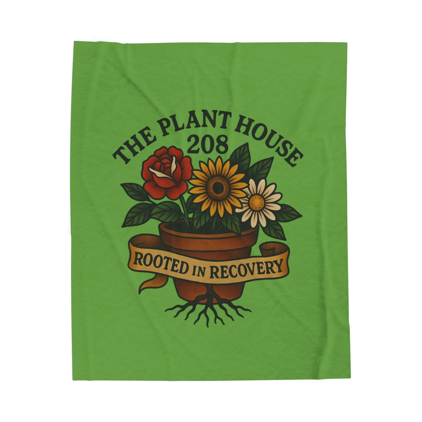 Rooted in Recovery Velveteen Plush Blanket, Cozy Throw for Mindfulness, Self-Care Gift, Recovery Decor, Home Comfort