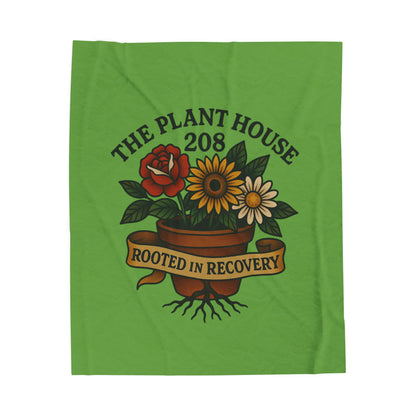 Rooted in Recovery Velveteen Plush Blanket, Cozy Throw for Mindfulness, Self-Care Gift, Recovery Decor, Home Comfort