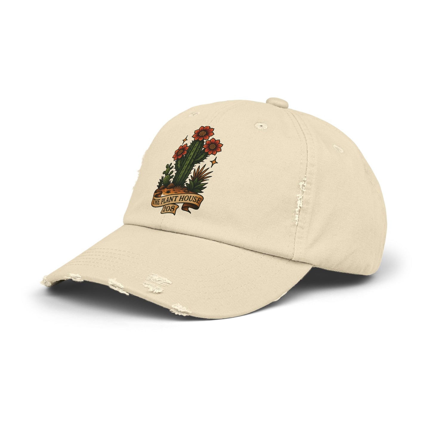 The Plant House 208  Distressed Cap with Cacti Design