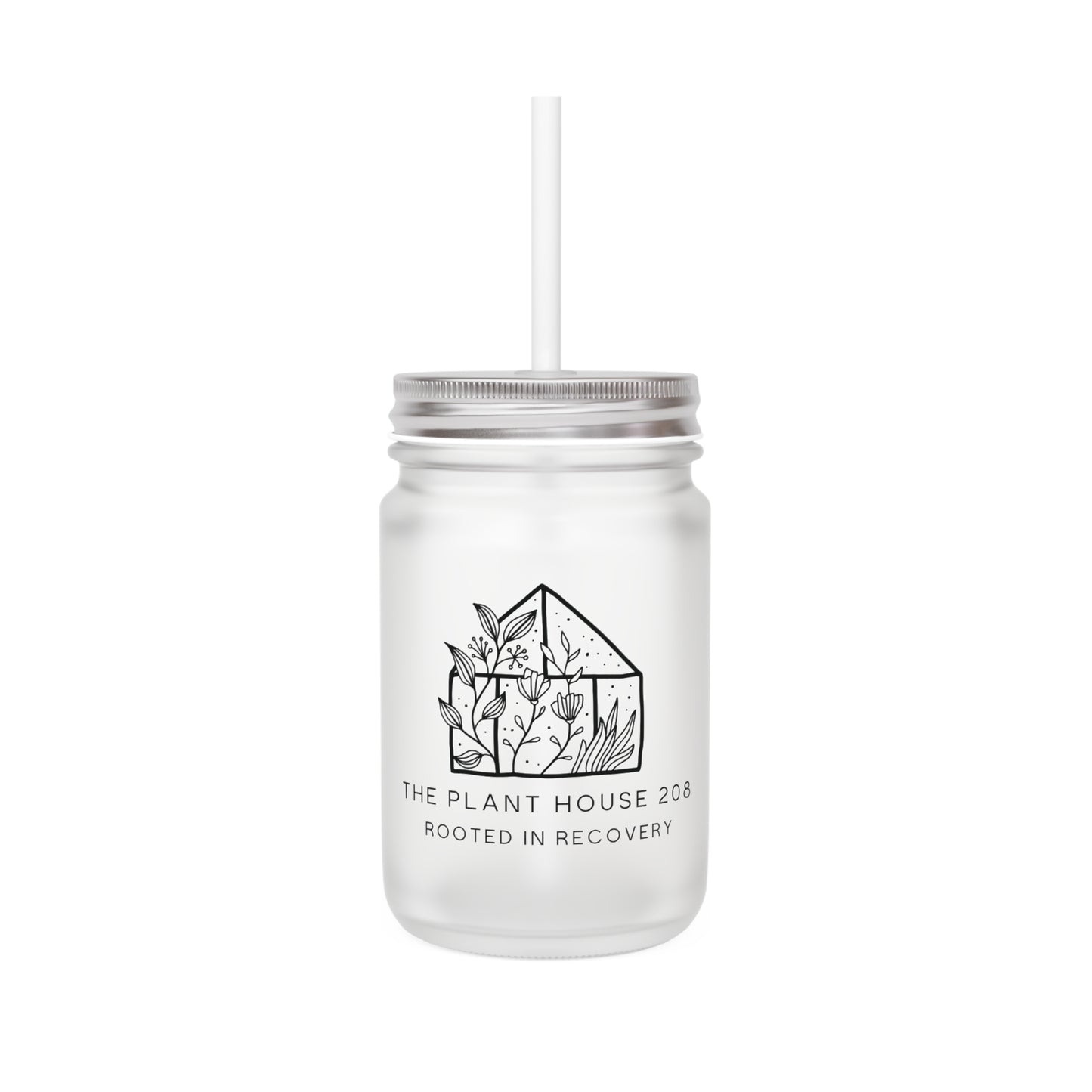 The Plant House 208 Logo Mason Jar with Straw