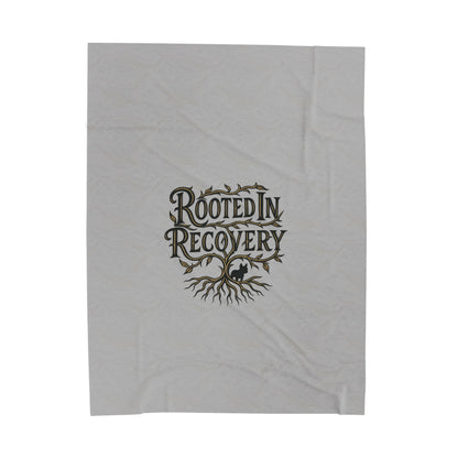 Rooted in Recovery Velveteen Plush Blanket, Cozy Throw for Mindfulness, Self-Care Gift, Recovery Decor, Home Comfort