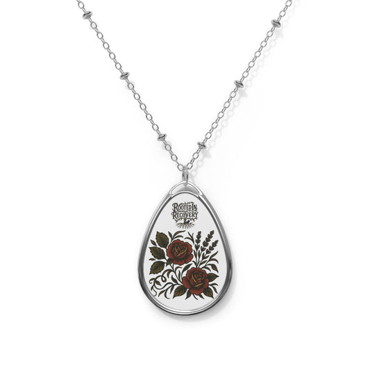 Rooted in Recovery Oval Necklace | Meaningful Jewelry | Inspirational Gift | Recovery Support | Healing Accessory | Gift for Friend